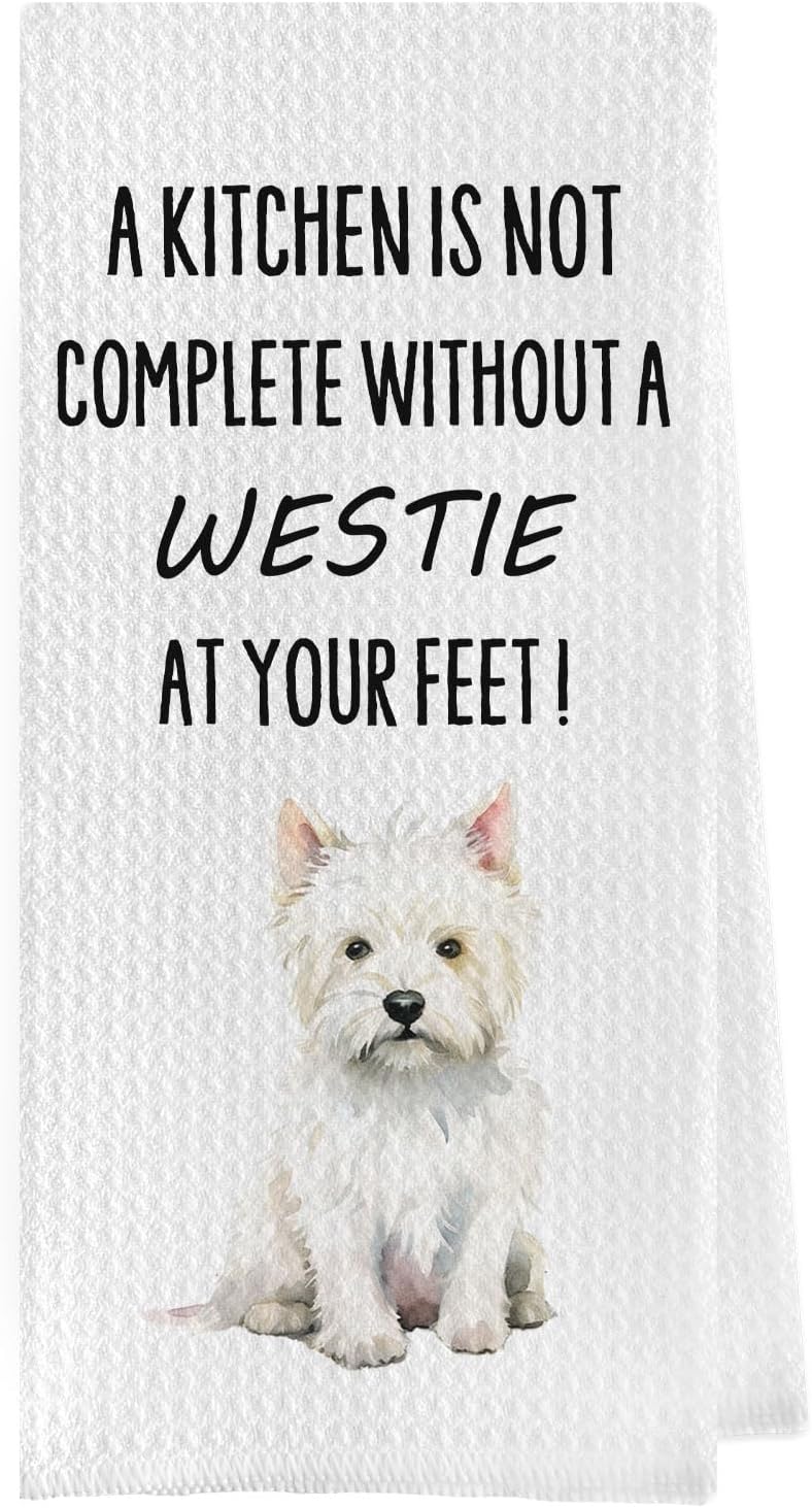 Geqtt Funny Westie Kitchen Towels - Westie Gifts Waffle Weave Dish Towels, West Highland White Terrier Dog Decorative Hand Tea Towel, 16x24 Inch - Image 1